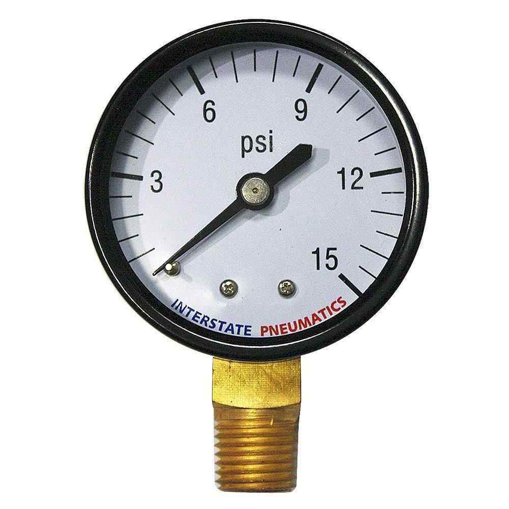 Pressure Gauge 15 PSI 2 Inch Diameter1/4 Inch NPT Bottom Mount