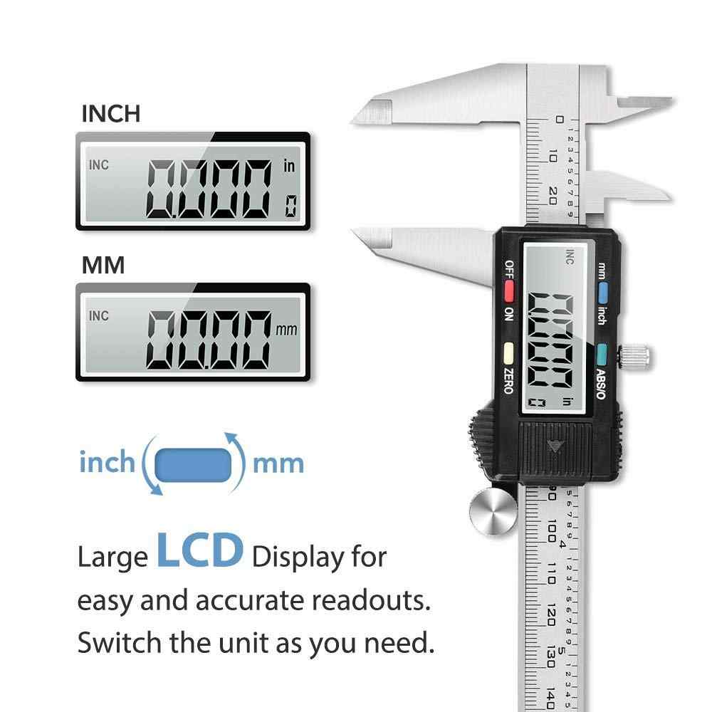 Measuring Tool, Digital Caliper with ABS/0 Button, IP54 Waterproof Micrometer Caliper Digital Stainless Steel Body