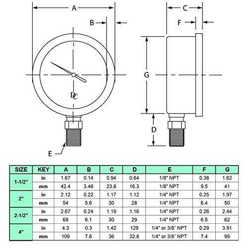 4" Oil Filled Vacuum Pressure Gauge - Stainless Steel Case, Brass, 1/4" NPT, Lower Mount Connection