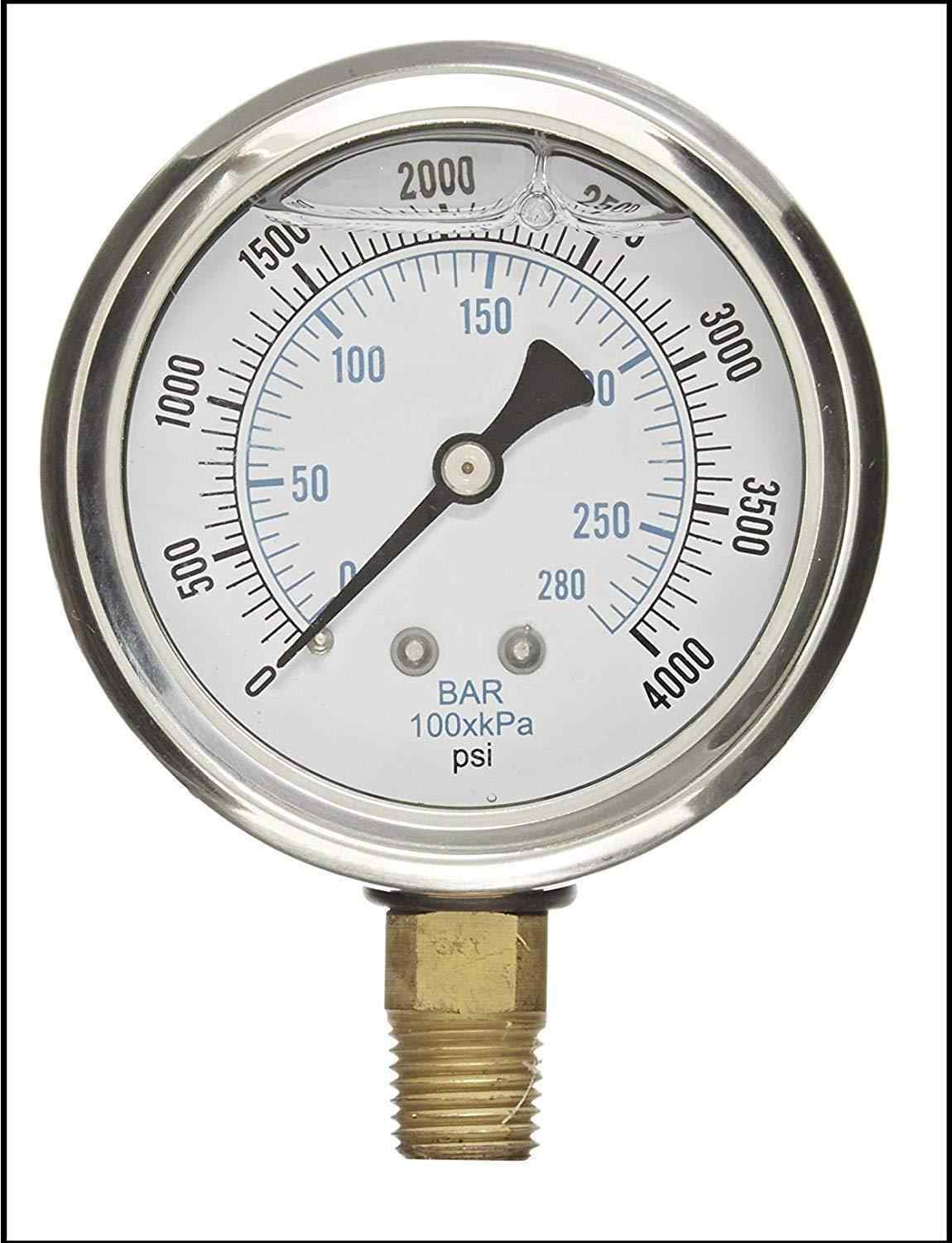 PRESSURE GAUGE, 2.5" DIAL DISPLAY, STAINLESS STEEL CASE, BRASS INTERNALS, 1/4 MALE NPT