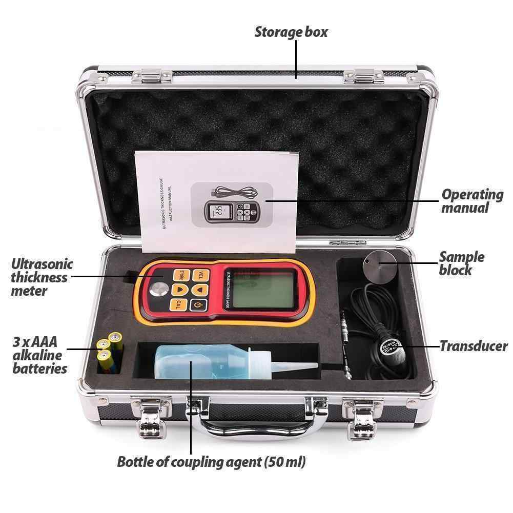 Digital Ultrasonic Thickness Gauge Tester Meter, Range 1.2-220mm, with Hard Storage Box