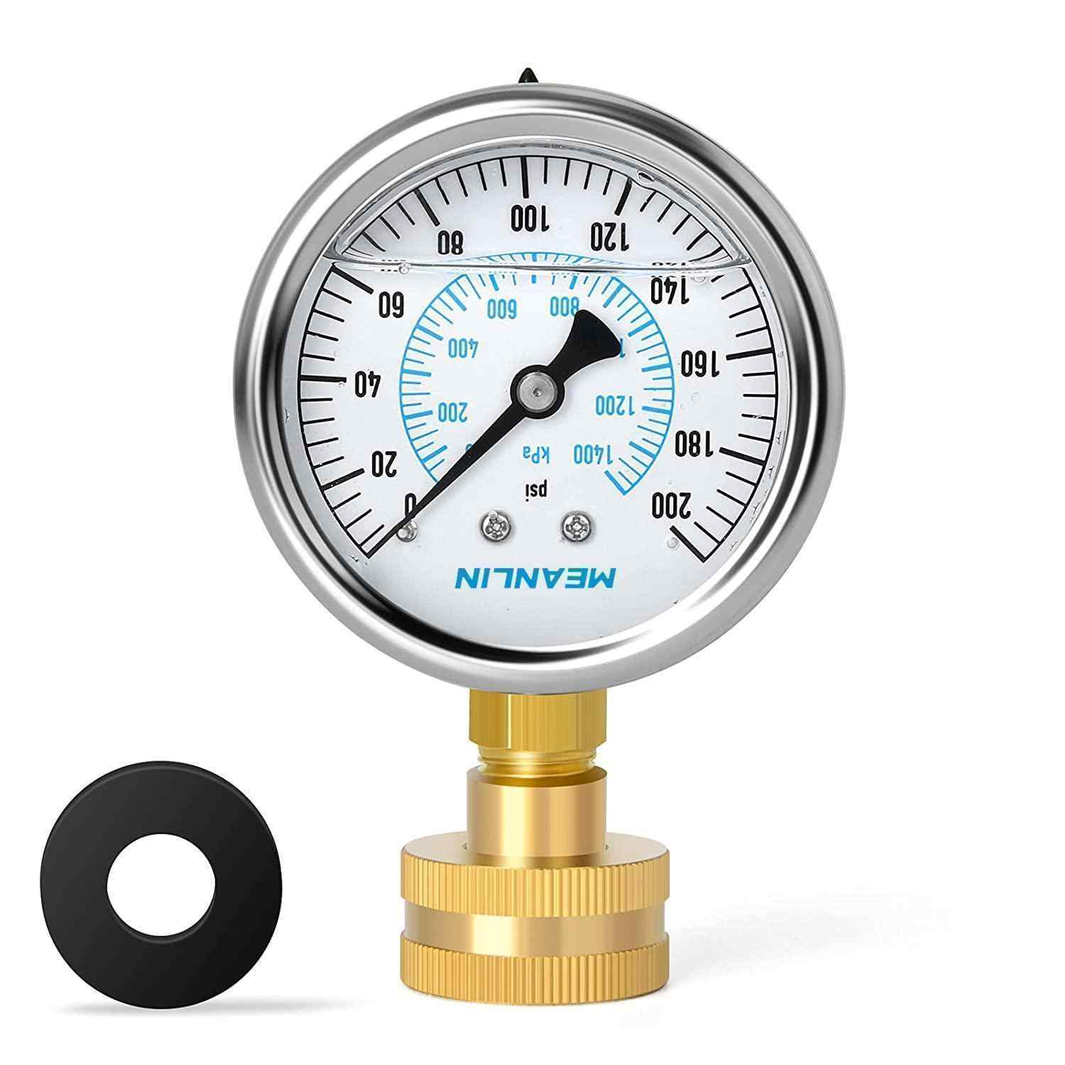 0~200Psi Stainless Steel Frame 3/4\" Female 2.5\" FACE DIAL Liquid Filled Pressure Gauge WOG Water Oil Air Water Pressure Test Table with Sealing Ring