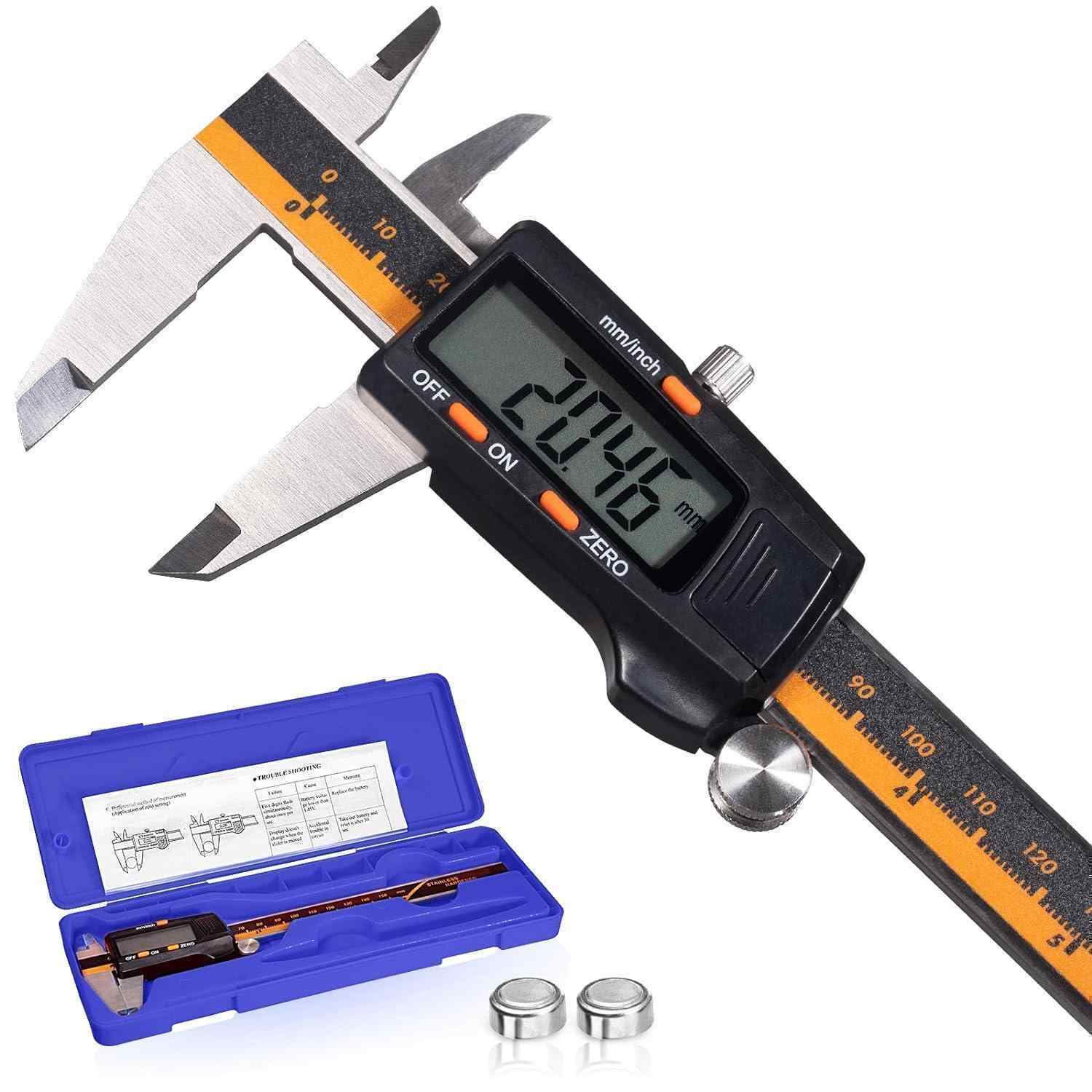 Digital Caliper 6 Inch Machinist Ruler, Stainless Steel Calipers Measuring Tool 0-6\" /0-150mm Micrometer, High Precision Metal Vernier Metric Calipers Instrument