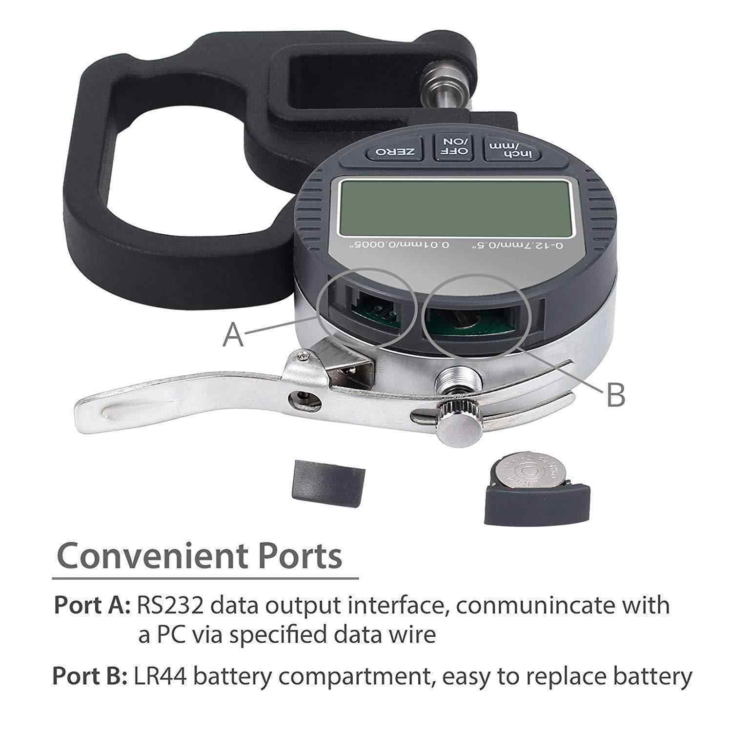 Digital Thickness Gauge 0.5 inch/12.7mm, 0.0005"/0.01mm, Thickness Meter Precise Electronic Micrometer with LCD Display