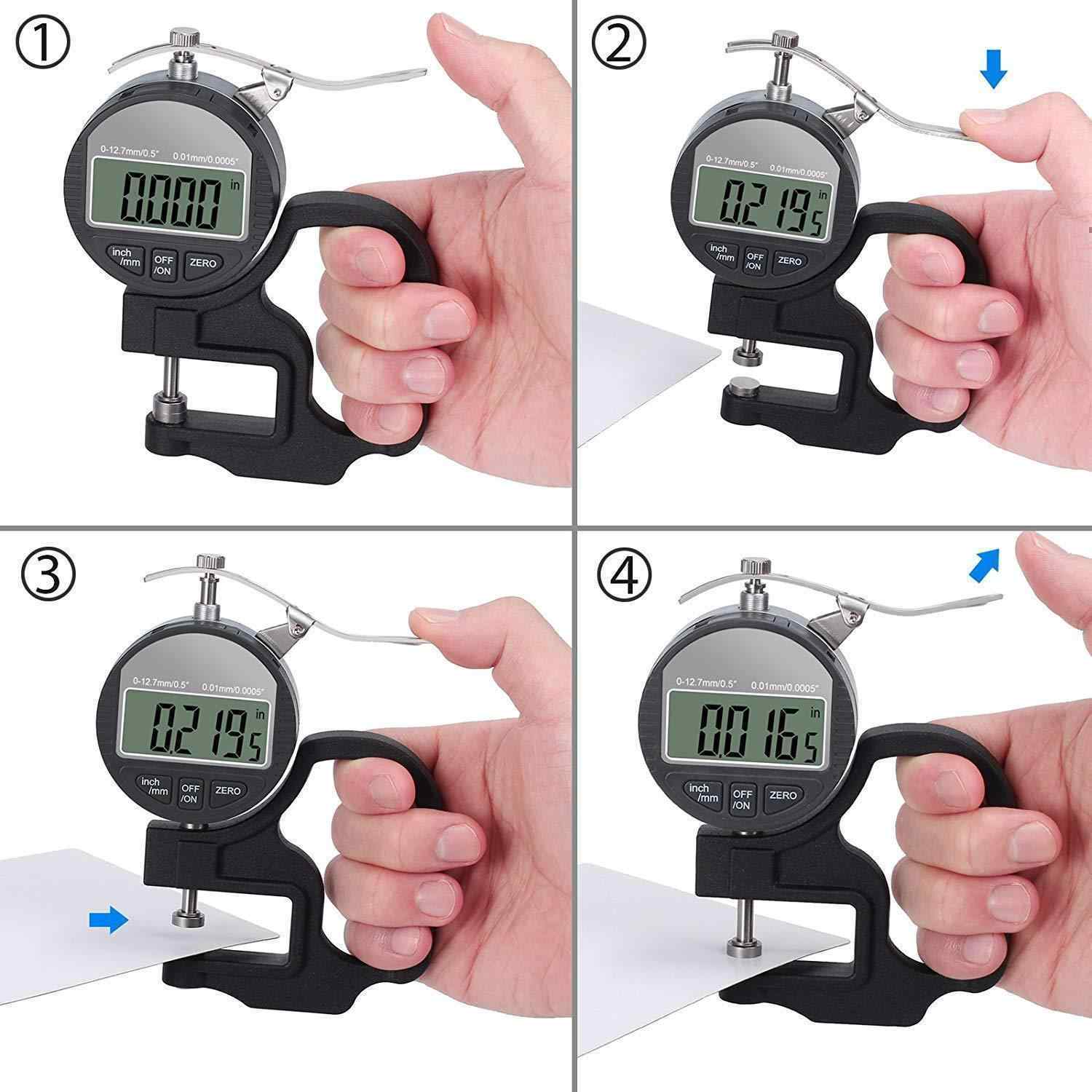 Digital Thickness Gauge 0.5 inch/12.7mm, 0.0005"/0.01mm, Thickness Meter Precise Electronic Micrometer with LCD Display