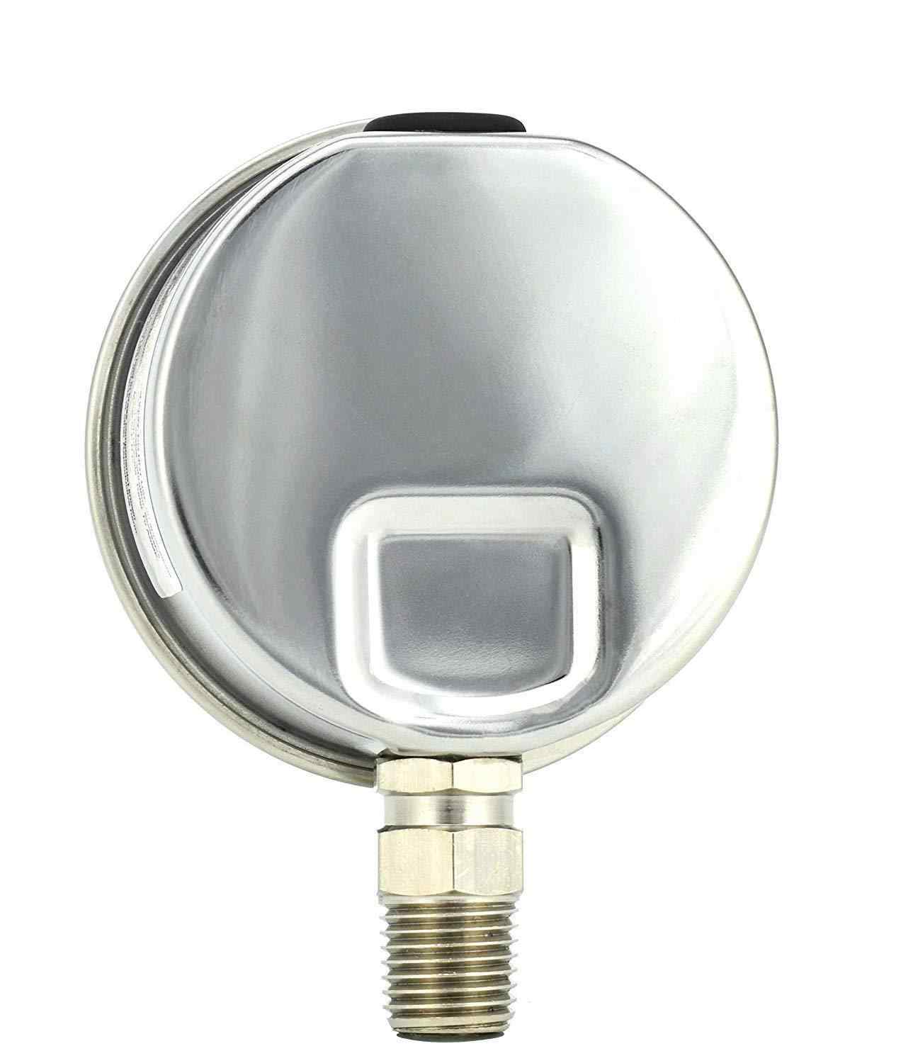 2" Pressure Gauge, Stainless Steel Case, Chrome Plated Brass Connection, Lqiuid Filled, 0-60 psi/kPa, Lower Mount 1/4" NPT