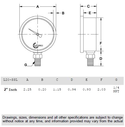 2" Pressure Gauge, Stainless Steel Case, Chrome Plated Brass Connection, Lqiuid Filled, 0-60 psi/kPa, Lower Mount 1/4" NPT