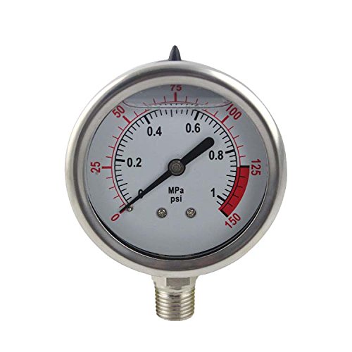 Pressure Gauge with Brass Internals, 2-1/2" Dial Display, -1.5% Accuracy, 1/4" NPT Bottom Mount,Water Pressure Gauge