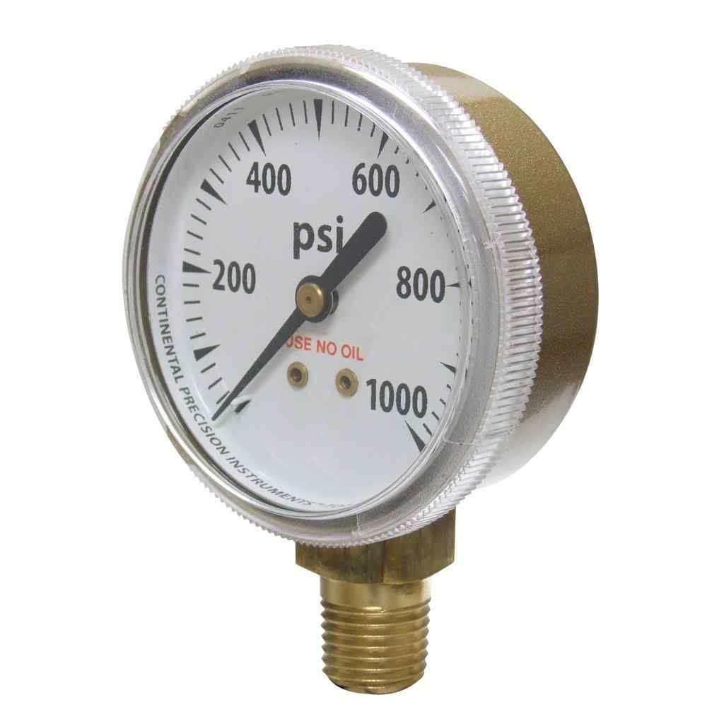 Gauge with 0-1000 PSI and 1/4-Inch NPT Bottom Mount Gold Steel Case