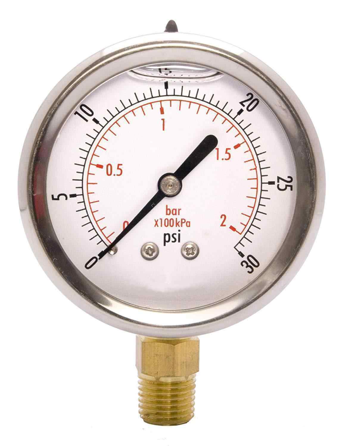 2-1/2" Oil Filled Pressure Gauge - Stainless Steel Case, Brass, 1/4" NPT